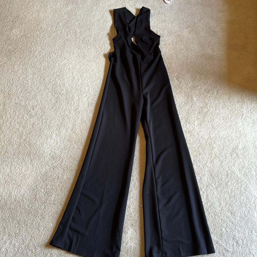 Lulus black halter zip up jumpsuit. Flare bottom